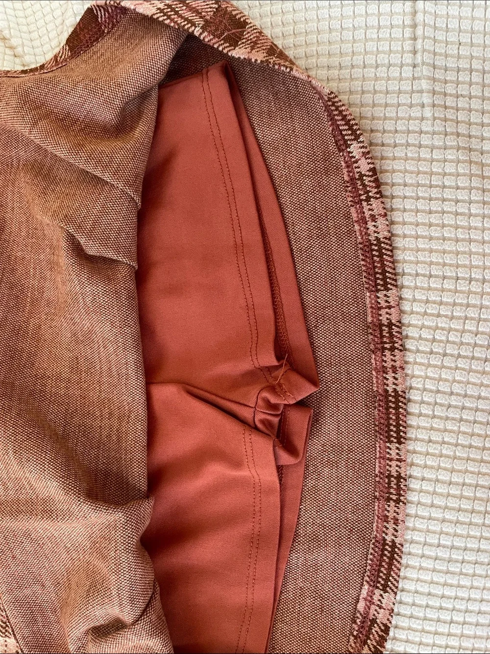 Knitworks Pink and Brown Plaid Skort with Side Button Detail